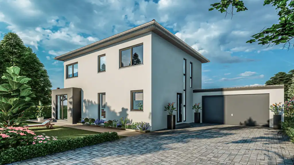 Stadtvilla 135 SH Straßenansicht mit Garage